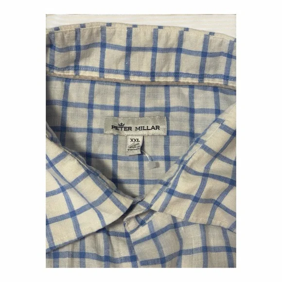 Peter Millar Linen Blend Blue Plaid Button Down Shirt XXL Coastal‎ Preppy MN1 - Picture 5 of 6